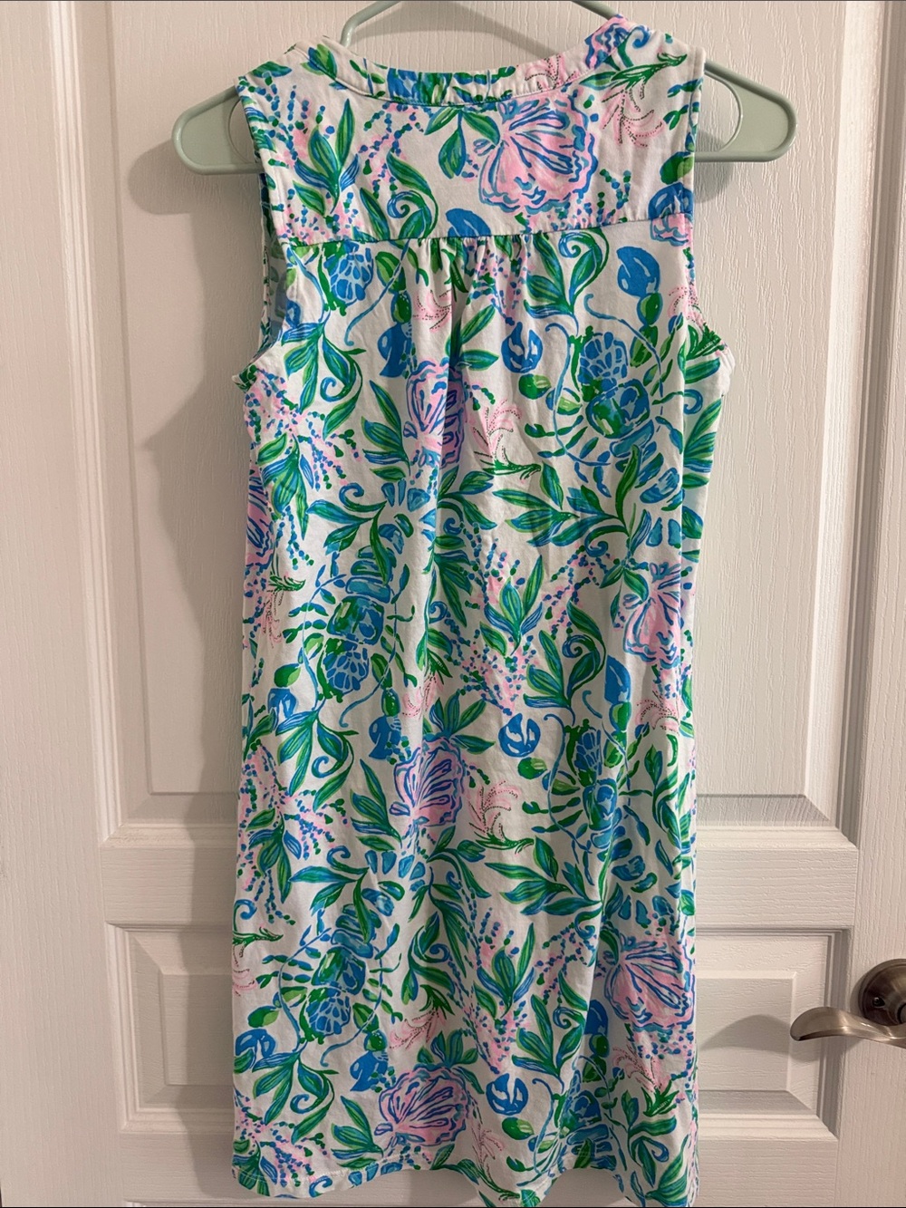 Sleeveless Floral V-Neck Shift Dress in Blue, Green & Pink - Picture 3 of 6
